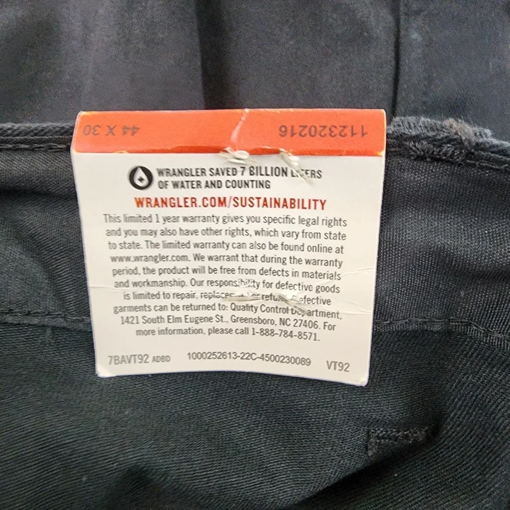 Men's Wrangler 44 X 30 Workwear Relaxed Fit Work‎ Pants Black Tool Pockets